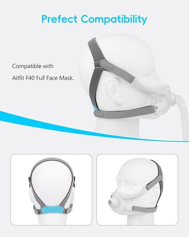 غطاء رأس CPAP لحزام بديل قابل للتعديل ResMed AirFit F40 مع مشبكين مغناطيسيين - قياسي/متوسط ​​(عبوة واحدة) in Kuwait