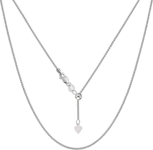 قلادة من سلسلة وصلات القمح القابلة للتعديل من الذهب الحقيقي الأبيض عيار 10 قيراط من Jewelry Affairs، 1.0 مم، 22 بوصة in Kuwait