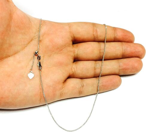 قلادة من سلسلة وصلات القمح القابلة للتعديل من الذهب الحقيقي الأبيض عيار 10 قيراط من Jewelry Affairs، 1.0 مم، 22 بوصة in Kuwait