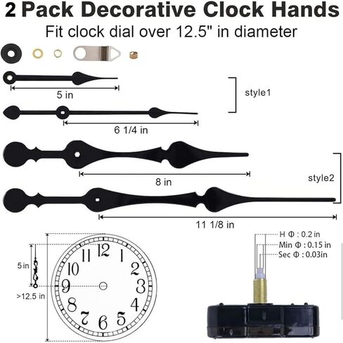 EMOON High Torque Movement Mechanism with Extra-Long 11 1/8 Inch Spade Hands, Quartz Motor Kit for Custom Repair, Total Shaft Length 7/8 Inch (Black) in Saudi Arabia