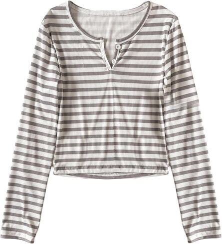 SOLY HUX Girl's Striped T Shirt Long Sleeve Button Henley Shirts Fitted Fall Tops Clothes in Saudi Arabia