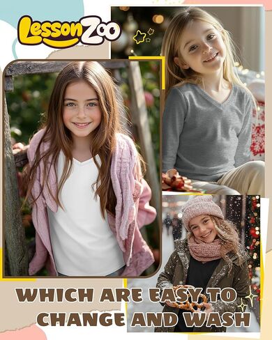 3 Pack Girl's Long Sleeve Shirts, Soft V Neck Kids Tops Fall Loose Fit Basic Tee Casual T Shirts for 3-16 Years in Kuwait