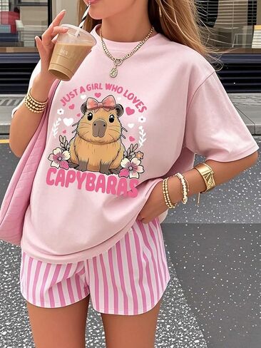 Girls Graphic Animal Short Sleeve T Shirt, Crewneck Tee Soft Crew Neck Kids Summer Fashion Top in Saudi Arabia
