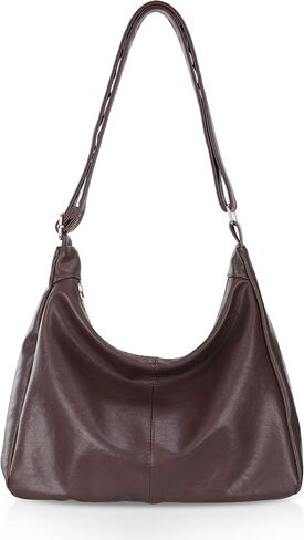 Hobo Bags for Women, Vegan Leather Shoulder Handbag, Stylish Slouchy Tote Purses with Adjustable Strap & Zipper Closure in Saudi Arabia