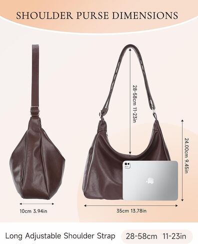 Hobo Bags for Women, Vegan Leather Shoulder Handbag, Stylish Slouchy Tote Purses with Adjustable Strap & Zipper Closure in Saudi Arabia