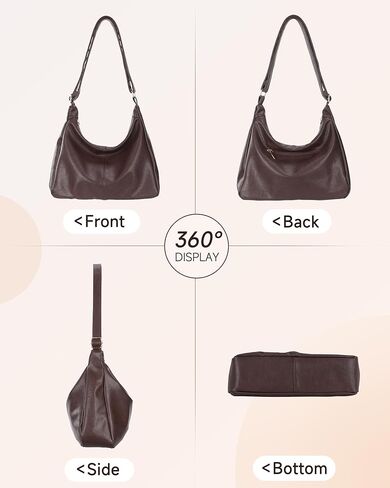 Hobo Bags for Women, Vegan Leather Shoulder Handbag, Stylish Slouchy Tote Purses with Adjustable Strap & Zipper Closure in Saudi Arabia
