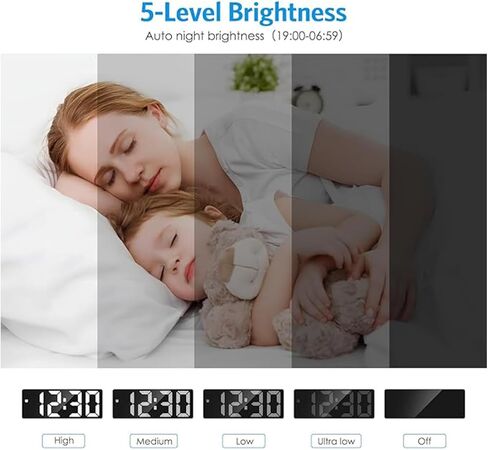 Upgraded Version AMIR Digital LED Alarm Clock Black with Type C Port Adjustable Brightness DST Snooze 24H Display for Bedroom Home Office in Saudi Arabia