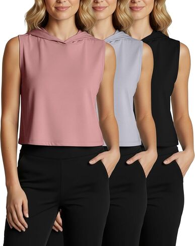 مجموعة Real Essentials 3 Pack: سترة بغطاء للرأس بدون أكمام قصيرة بدون أكمام للسيدات - سويت شيرت رياضي قصير (متوفر في Plus) in Saudi Arabia