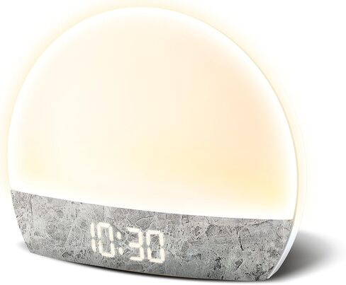 Swissbrand Sunrise Alarm Clock with Multicolor LED Light, USB Charging & Indoor Temperature – Concrete-Print Digital Clock for Bedroom Nightstand in Saudi Arabia