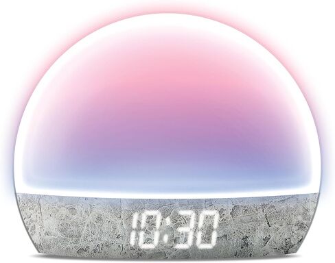 Swissbrand Sunrise Alarm Clock with Multicolor LED Light, USB Charging & Indoor Temperature – Concrete-Print Digital Clock for Bedroom Nightstand in Saudi Arabia