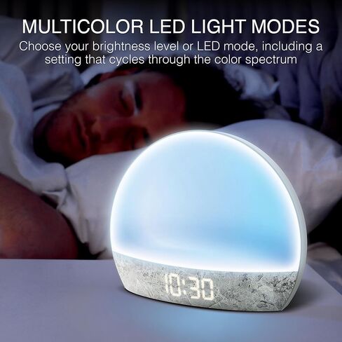 Swissbrand Sunrise Alarm Clock with Multicolor LED Light, USB Charging & Indoor Temperature – Concrete-Print Digital Clock for Bedroom Nightstand in Saudi Arabia