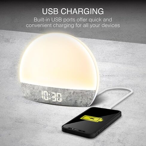 Swissbrand Sunrise Alarm Clock with Multicolor LED Light, USB Charging & Indoor Temperature – Concrete-Print Digital Clock for Bedroom Nightstand in Saudi Arabia
