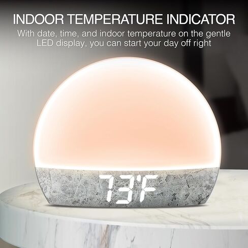 Swissbrand Sunrise Alarm Clock with Multicolor LED Light, USB Charging & Indoor Temperature – Concrete-Print Digital Clock for Bedroom Nightstand in Saudi Arabia