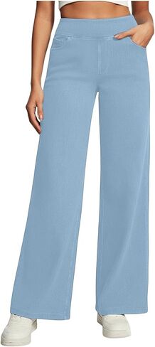 Wide Leg Jeans for Women Casual High Waisted Strechy Straight Leg Jean Loose Tummy Control Denim Pants with Pocket in Saudi Arabia