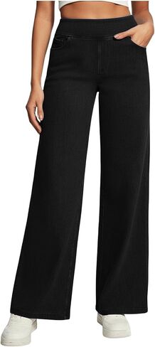 Wide Leg Jeans for Women Casual High Waisted Strechy Straight Leg Jean Loose Tummy Control Denim Pants with Pocket in Saudi Arabia