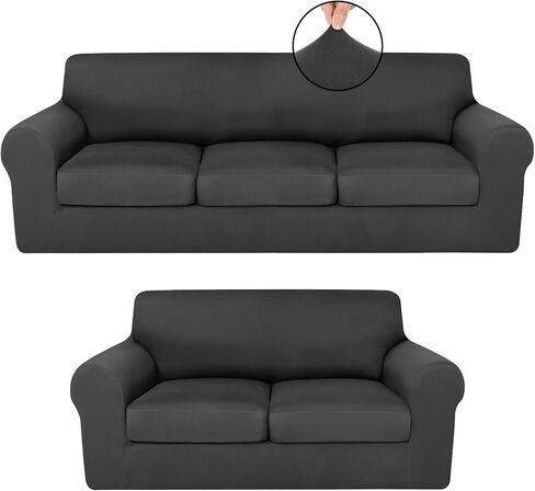 7 Pcs Stretch Couch Covers for 3 Cushion Sofa Slipcovers and 2 Sofa Loveseat Couch Arm Chair, Furniture Protector for Living Room, Wrinkle Proof(Light Grey) in Saudi Arabia