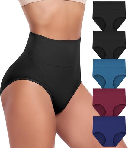 Women's Briefs Underwear High Waist Full Coverage Panties, Ladies Light Tummy Control Postpartum Underpants 5 Pack in Saudi Arabia
