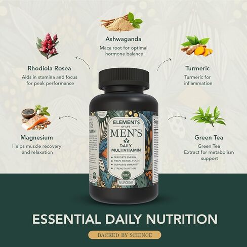 Multivitamin for Men with Vitamin D, K2, Zinc, Vitamin B12, A, E, B6, Calcium – Immune Health & Energy Support Daily Mens Multivitamins – Gluten Free, Vegan, Unflavored Supplements (120 Capsules) in Saudi Arabia