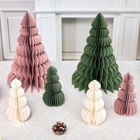 6 Pcs Paper Christmas Tree, Beige, Sage Green and Dusty Pink Tabletop Christmas Decorations with Magnetic Closure, 12" & 6" Foldable Reusable Holiday Trees for Mantel, Table Centerpiece in Saudi Arabia