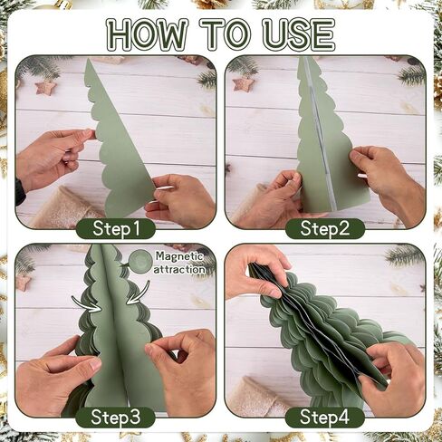 6 Pcs Paper Christmas Tree, Beige, Sage Green and Dusty Pink Tabletop Christmas Decorations with Magnetic Closure, 12" & 6" Foldable Reusable Holiday Trees for Mantel, Table Centerpiece in Saudi Arabia