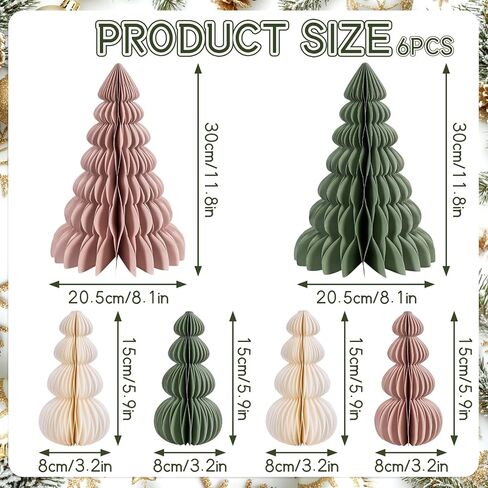 6 Pcs Paper Christmas Tree, Beige, Sage Green and Dusty Pink Tabletop Christmas Decorations with Magnetic Closure, 12" & 6" Foldable Reusable Holiday Trees for Mantel, Table Centerpiece in Saudi Arabia