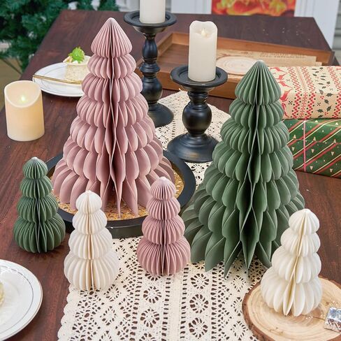 6 Pcs Paper Christmas Tree, Beige, Sage Green and Dusty Pink Tabletop Christmas Decorations with Magnetic Closure, 12" & 6" Foldable Reusable Holiday Trees for Mantel, Table Centerpiece in Saudi Arabia
