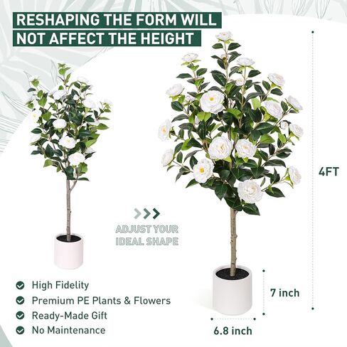 47 inch Artificial Camellia Tree with White Flower Pots -2 Pack White Fake Tree,4 Ft Faux Plants Indoor wich Blooming,Artificial Plants for Indoor & Outdoor Home Front Door Decor in Saudi Arabia