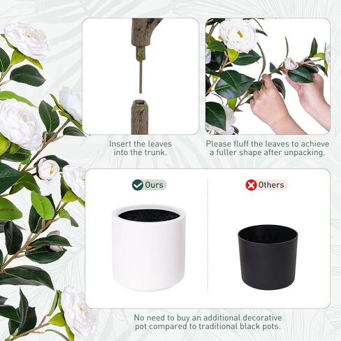 47 inch Artificial Camellia Tree with White Flower Pots -2 Pack White Fake Tree,4 Ft Faux Plants Indoor wich Blooming,Artificial Plants for Indoor & Outdoor Home Front Door Decor in Saudi Arabia