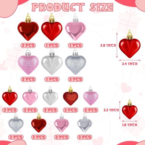 36 قطعة من زخارف القلب، مقاسين من الحلي المعلقة بألوان فضية حمراء وردية، حلي لامعة لديكور يوم الحب، ديكورات لحفلات الزفاف in Kuwait