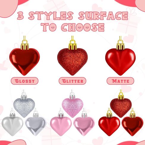 36 قطعة من زخارف القلب، مقاسين من الحلي المعلقة بألوان فضية حمراء وردية، حلي لامعة لديكور يوم الحب، ديكورات لحفلات الزفاف in Kuwait