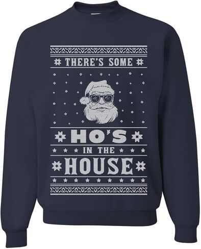 سترة Wild Bobby Theres Some Hos in the House Santa Ugly Christmas للجنسين، سويت شيرت برقبة دائرية، أسود، مقاس كبير in Kuwait