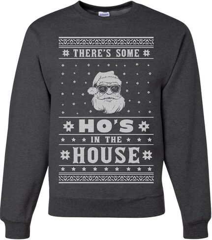 سترة Wild Bobby Theres Some Hos in the House Santa Ugly Christmas للجنسين، سويت شيرت برقبة دائرية، أسود، مقاس كبير in Kuwait