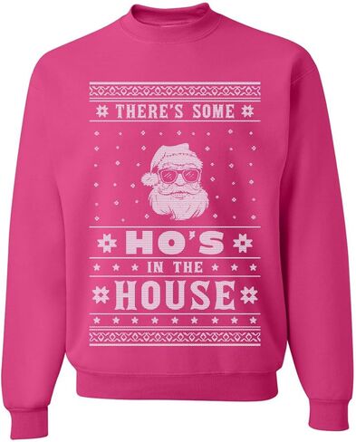 سترة Wild Bobby Theres Some Hos in the House Santa Ugly Christmas للجنسين، سويت شيرت برقبة دائرية، أسود، مقاس كبير in Kuwait