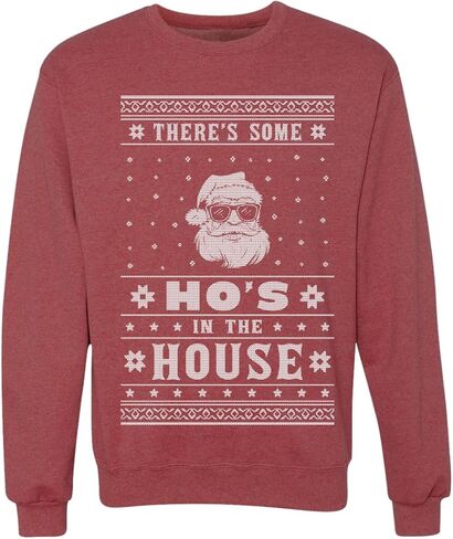 سترة Wild Bobby Theres Some Hos in the House Santa Ugly Christmas للجنسين، سويت شيرت برقبة دائرية، أسود، مقاس كبير in Kuwait