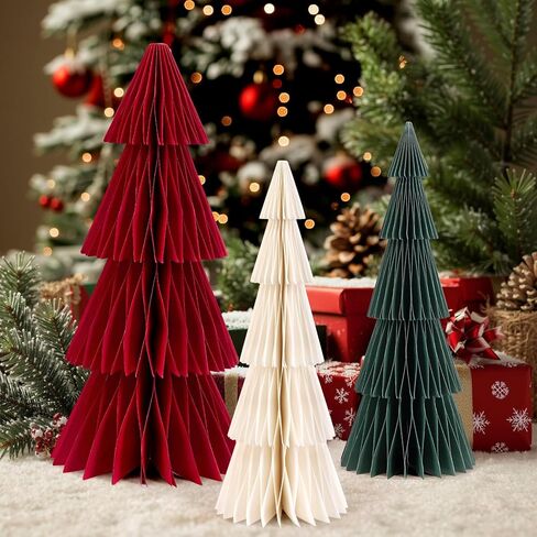 6 Pcs Paper Christmas Tree, Beige, Sage Green and Dusty Pink Tabletop Christmas Decorations with Magnetic Closure, 12" & 6" Foldable Reusable Holiday Trees for Mantel, Table Centerpiece in Saudi Arabia