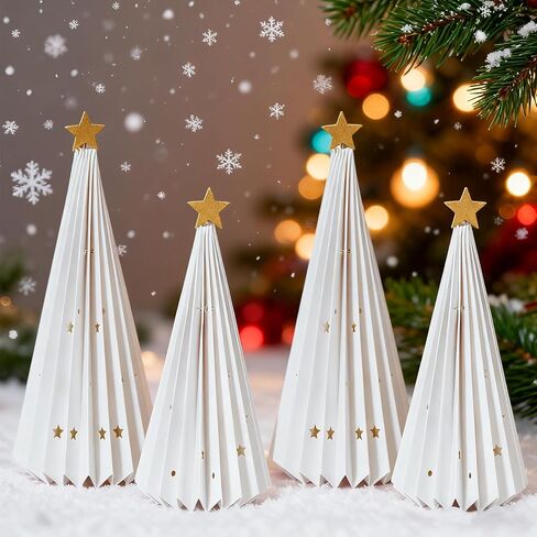 6 Pcs Paper Christmas Tree, Beige, Sage Green and Dusty Pink Tabletop Christmas Decorations with Magnetic Closure, 12" & 6" Foldable Reusable Holiday Trees for Mantel, Table Centerpiece in Saudi Arabia