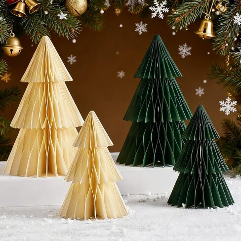 6 Pcs Paper Christmas Tree, Beige, Sage Green and Dusty Pink Tabletop Christmas Decorations with Magnetic Closure, 12" & 6" Foldable Reusable Holiday Trees for Mantel, Table Centerpiece in Saudi Arabia