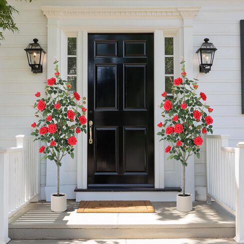 47 inch Artificial Camellia Tree with White Flower Pots -2 Pack White Fake Tree,4 Ft Faux Plants Indoor wich Blooming,Artificial Plants for Indoor & Outdoor Home Front Door Decor in Saudi Arabia
