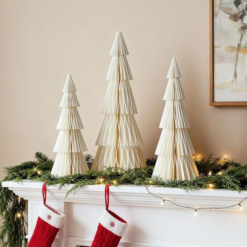 6 Pcs Paper Christmas Tree, Beige, Sage Green and Dusty Pink Tabletop Christmas Decorations with Magnetic Closure, 12" & 6" Foldable Reusable Holiday Trees for Mantel, Table Centerpiece in Saudi Arabia