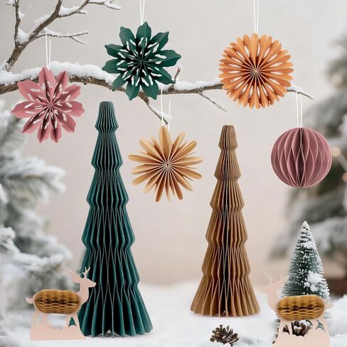 6 Pcs Paper Christmas Tree, Beige, Sage Green and Dusty Pink Tabletop Christmas Decorations with Magnetic Closure, 12" & 6" Foldable Reusable Holiday Trees for Mantel, Table Centerpiece in Saudi Arabia