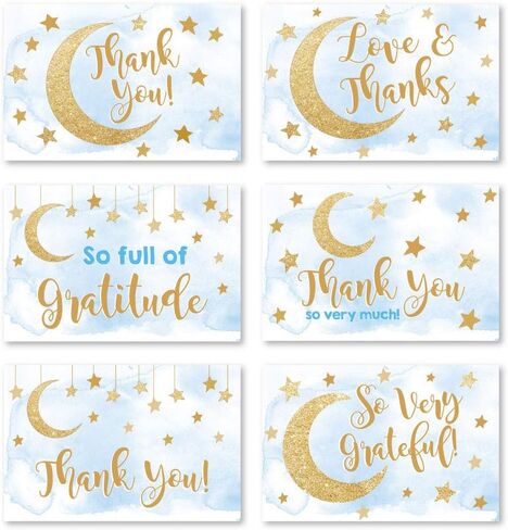 Hadley Designs 24 Blue Clothesline Baby Shower Thank You Cards, Envelopes, Boy Sprinkle Thank-You Note, 4x6 Gratitude Card Gift For Guest Pack, Gender Reveal DIY So Grateful Varied Little Onesie in Saudi Arabia
