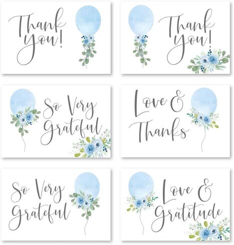 Hadley Designs 24 Blue Clothesline Baby Shower Thank You Cards, Envelopes, Boy Sprinkle Thank-You Note, 4x6 Gratitude Card Gift For Guest Pack, Gender Reveal DIY So Grateful Varied Little Onesie in Saudi Arabia
