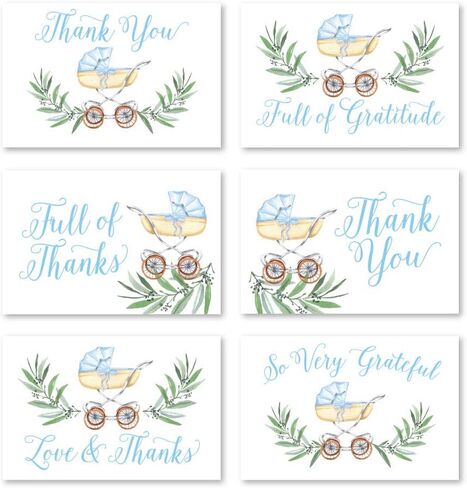 Hadley Designs 24 Blue Clothesline Baby Shower Thank You Cards, Envelopes, Boy Sprinkle Thank-You Note, 4x6 Gratitude Card Gift For Guest Pack, Gender Reveal DIY So Grateful Varied Little Onesie in Saudi Arabia