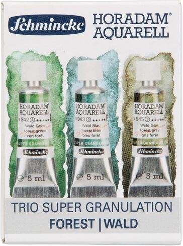 Schmincke - HORADAM® AQUARELL, Super Granulation Set Glacier, 5 x 15 ml tubes, 74 840 097, wooden box, very strong granulating colors, finest supergranulating watercolors in Kuwait