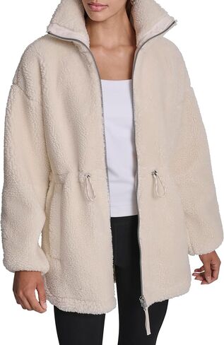 DKNY womens Sherpa Mock Neck Curved Hem Jacket in Saudi Arabia