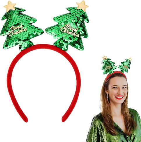 Christmas Headbands for Women Christmas Tree Headband Green Sequins Holiday Hair Band Xmas Hair Bands for Women's Hair in Saudi Arabia