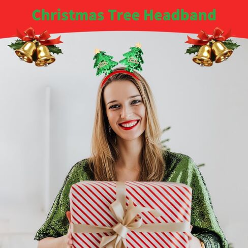 Christmas Headbands for Women Christmas Tree Headband Green Sequins Holiday Hair Band Xmas Hair Bands for Women's Hair in Saudi Arabia