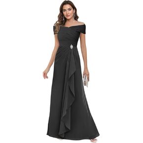 فساتين أم العروس شيفون طويلة - بدون أكتاف على شكل حرف A وكشكشة فستان سهرة رسمي للنساء in Kuwait