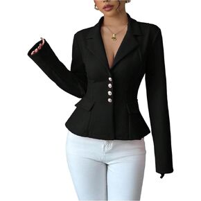 Floerns Women's Elegant Long Sleeve Blazer Jacket Button Down Flared Work Business Casual Outfit in Kuwait