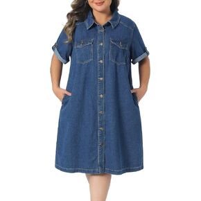 Agnes Orinda Plus Size Denim Dresses for Women Button Down Short Sleeve Summer Midi Denim Jean Shirt Dress in Saudi Arabia